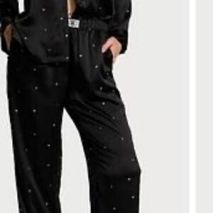 Victoria's Secret Black Satin Pajama Pants with Small Dot Detail